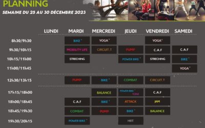 Planning Semaines du 25 au 30 Décembre 2023 et du 1er au 6 Janvier 2024